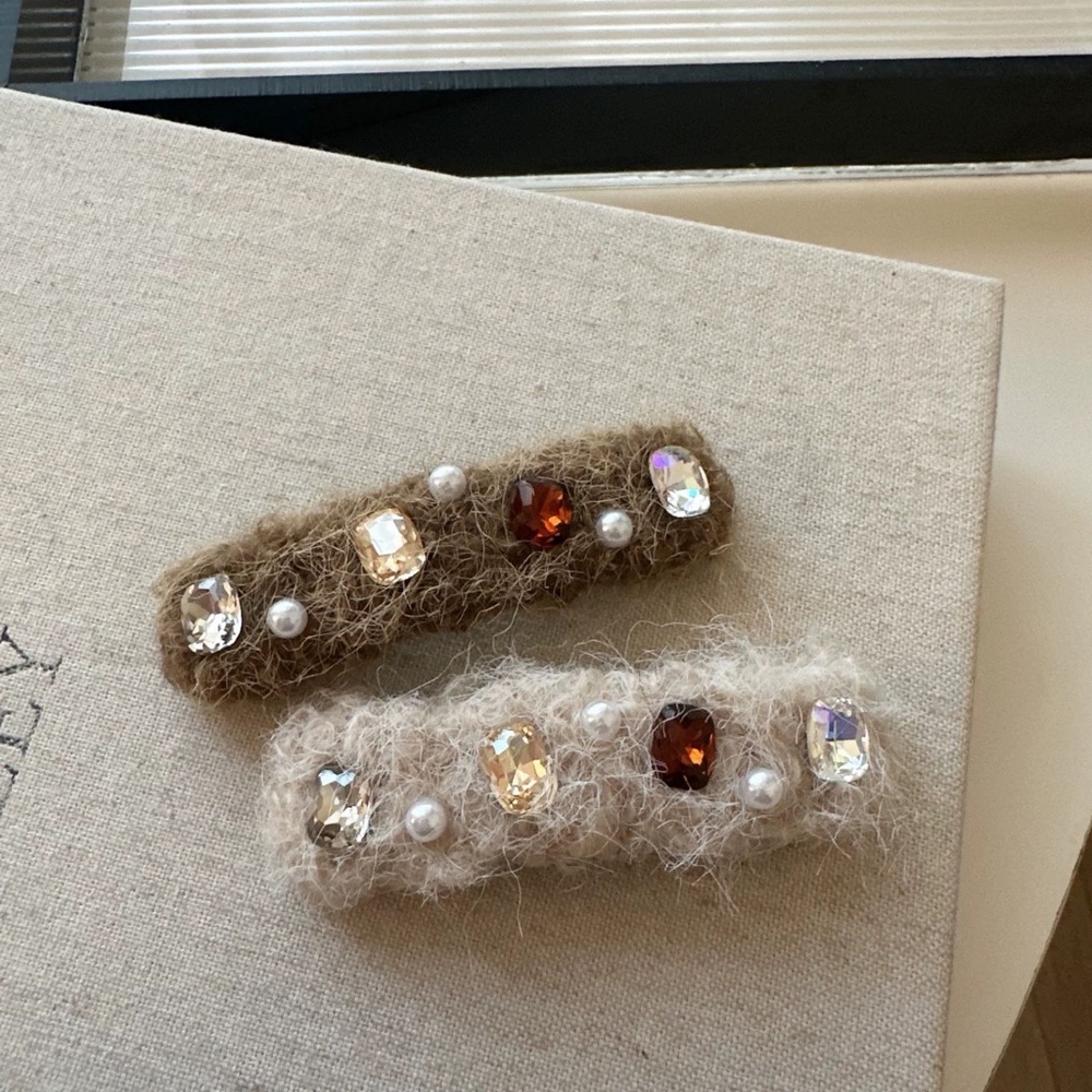 Fluffy Brown and Cream Hair Clips Set